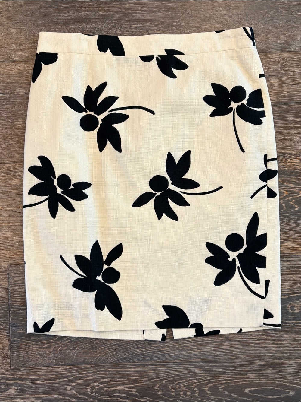 J. Crew Cream Pencil Skirt with Black Floral Print
